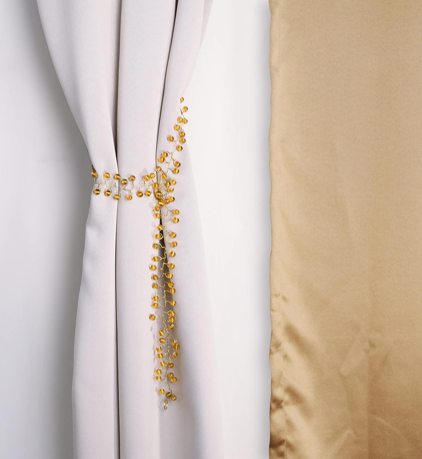 DÉCOPRO 20" Spread Metal Clasp Beaded Wire Rope Holdback (HBGB-GL), Golden Brown Beige Multicolor #A4G (Golden Brown Beige), Set of 4