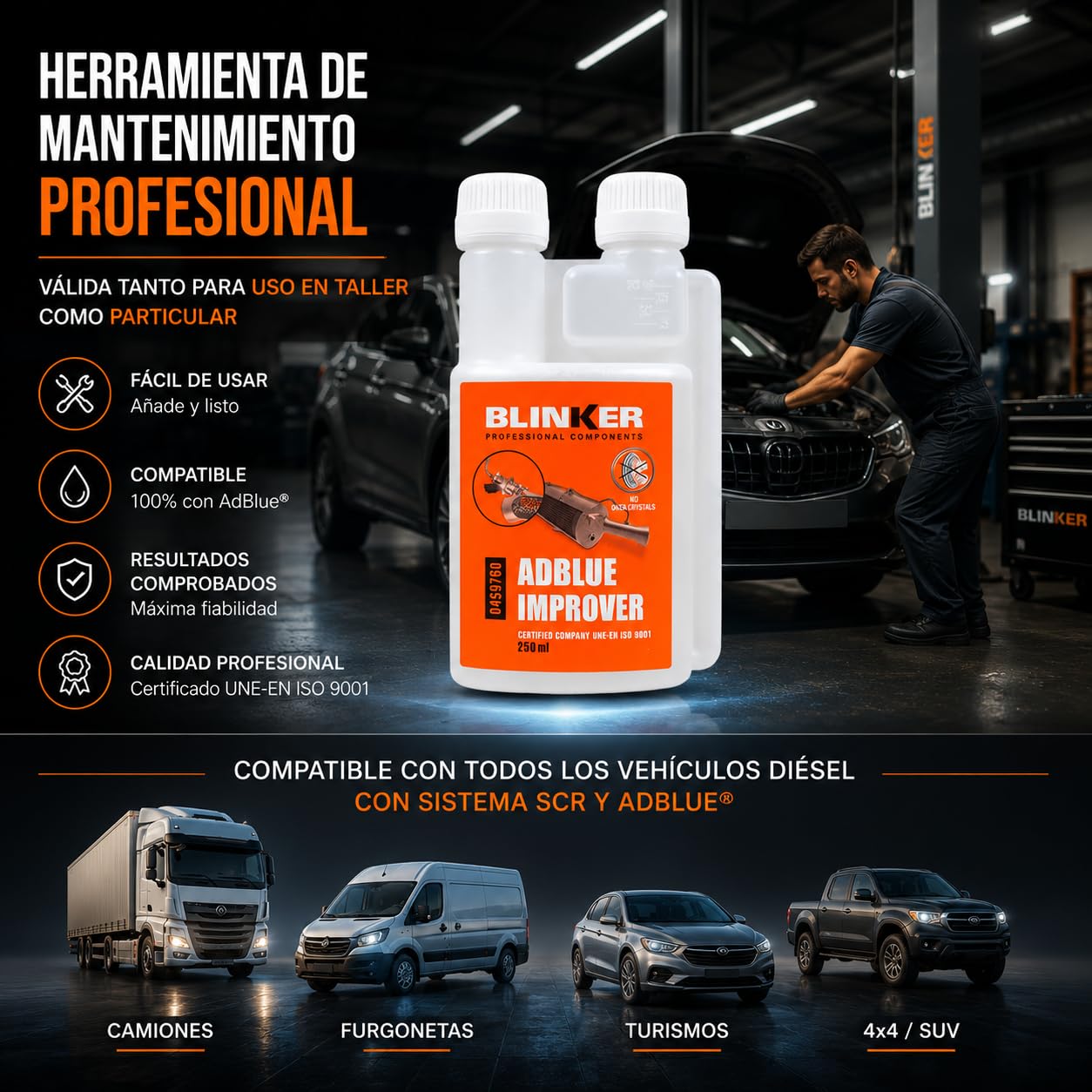 Blinker Adblue Improver, anti cristallisant Adblue, additif moteur diesel Adblue, nettoyant injecteur Adblue, 250 ml (= 120 L d'Adblue)