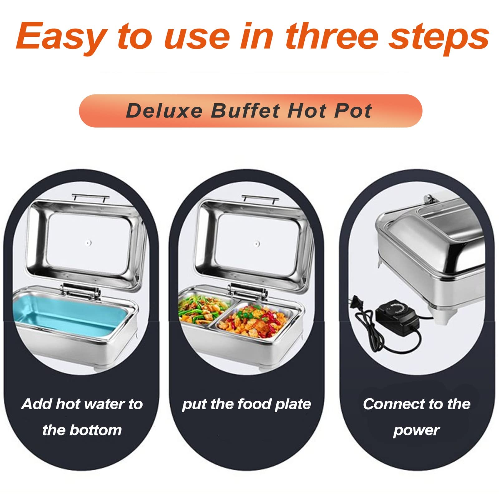 Chafing Dish Elettrico 9L Scaldavivande Professionale per Buffet, Chafing Dish in Acciaio Inox con on Coperchio in Vetro Trasparente per Buffet, Feste e Banchetti, Temperatura Regolabile