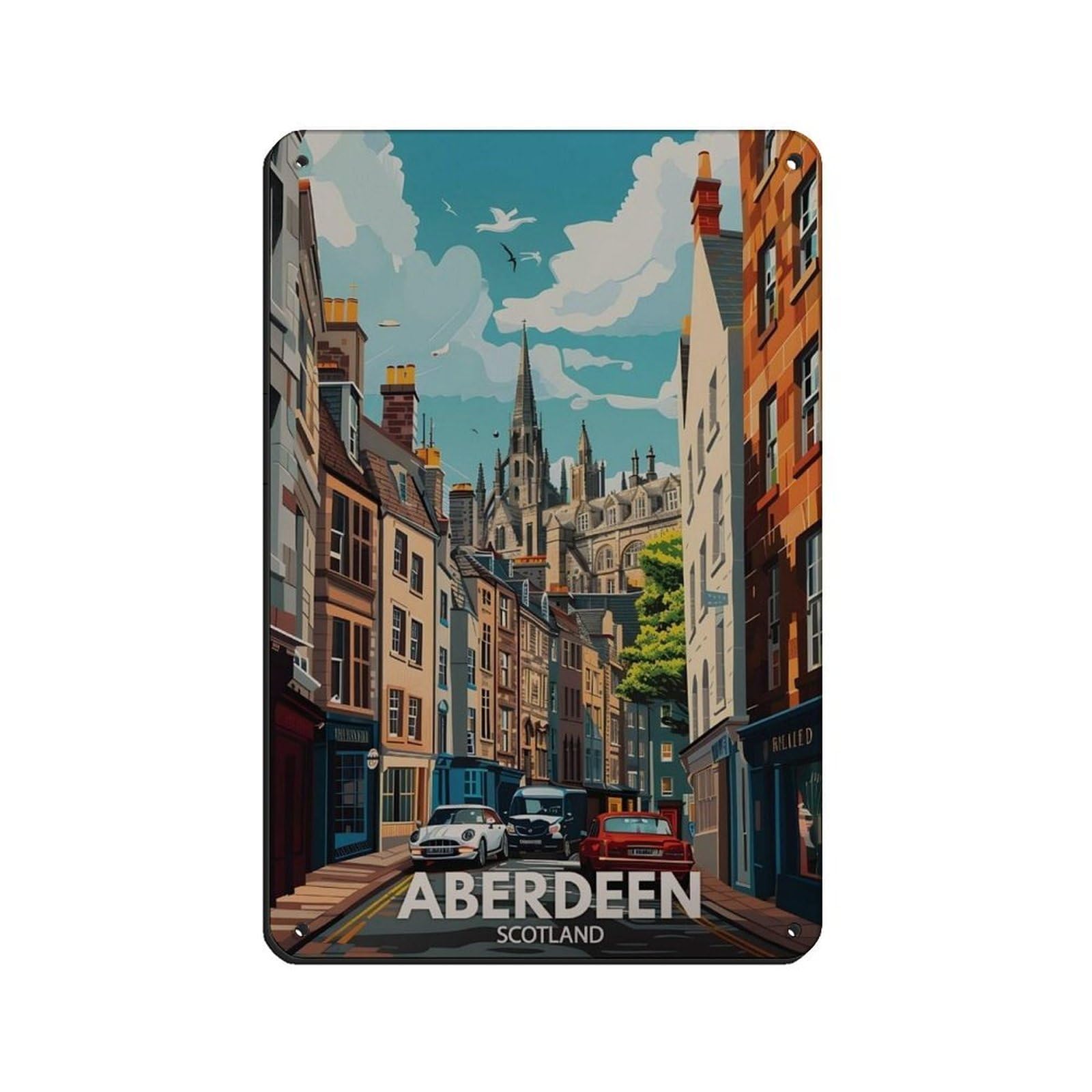 Lxwnze 20L X 30W Cm Aberdeen Poster,Scotland City Art Tin Sign Vintage Metal Pub Club Cafe Bar Home Wall Art Decoration Poster Retro 8X12inch(20X30cm)