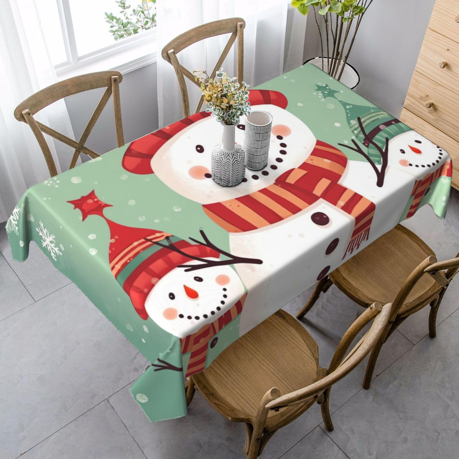 FodPand 35x55 Inch Tablecloth Stain and Wrinkle Resistant Table Cover Rectangular Washable Kitchen Table Cloth for Dinning Room Picnic Patio Party Decor, Merry Christmas Cute Snowman