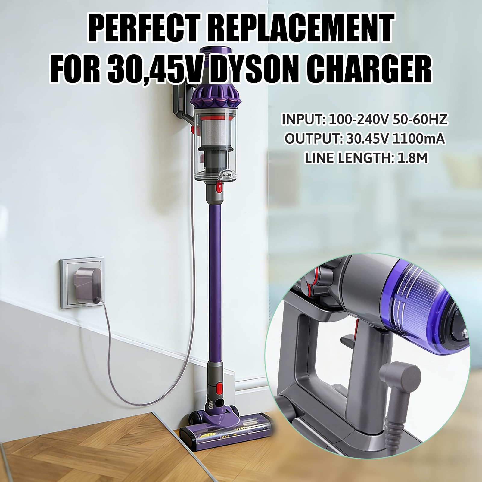 30.45V Cargador Adaptador para Dyson V10 V11 V12 V15 SV12 SV14 SV15 SV16 SV20 SV22 217160-03 969350-03 33W Adaptador de Corriente para Absolute Animal Motorhead Aspiradora, Alimentación Cable 1.8M — view 4