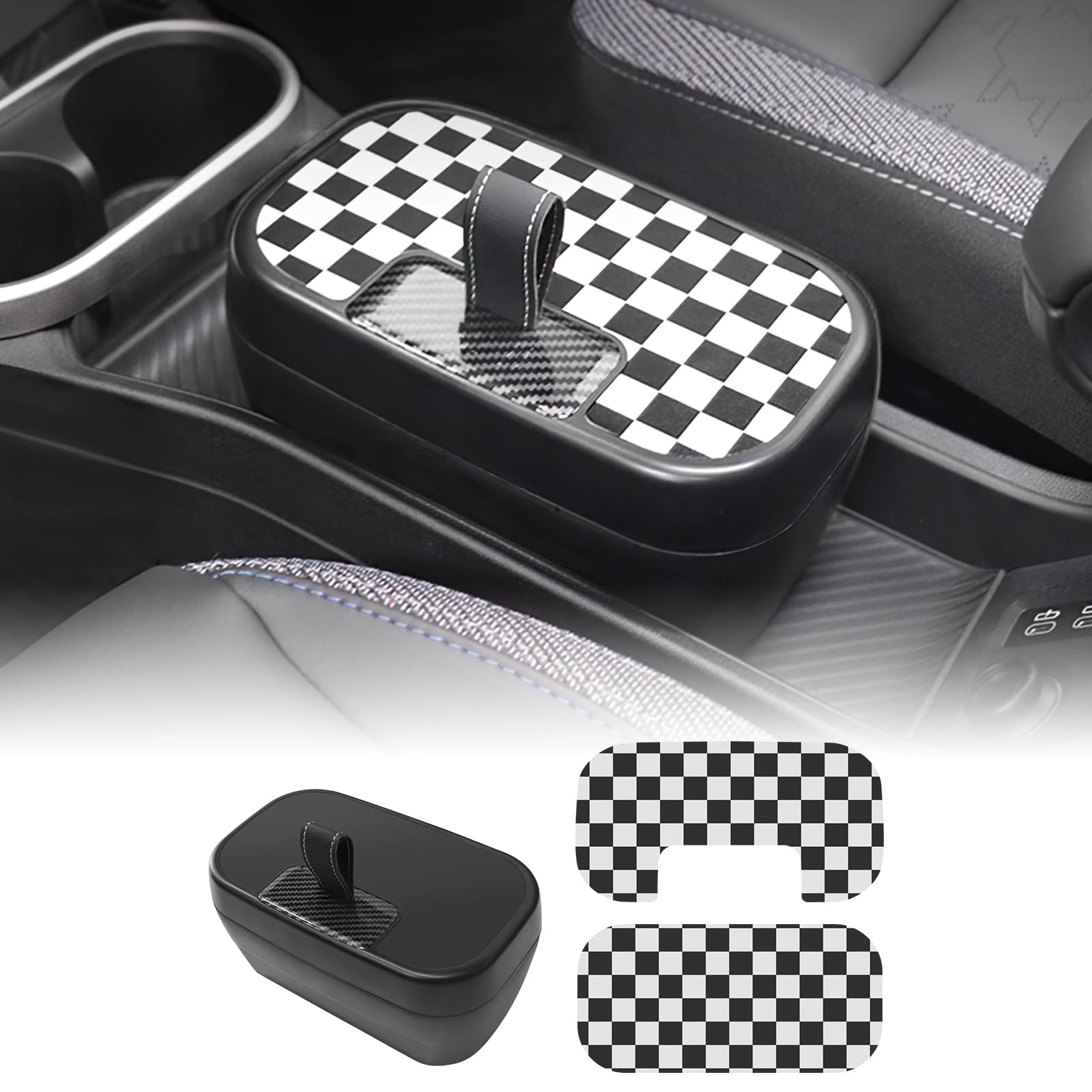 Mittelkonsole Aufbewahrungsbox Armlehne Organizer Tray für Mini Cooper S F65 F66 2024 2025 Automatikgetriebe Zubehör Ablagefach in der Mittelkonsole Mini Zubehör (Schwarz Weiß)
