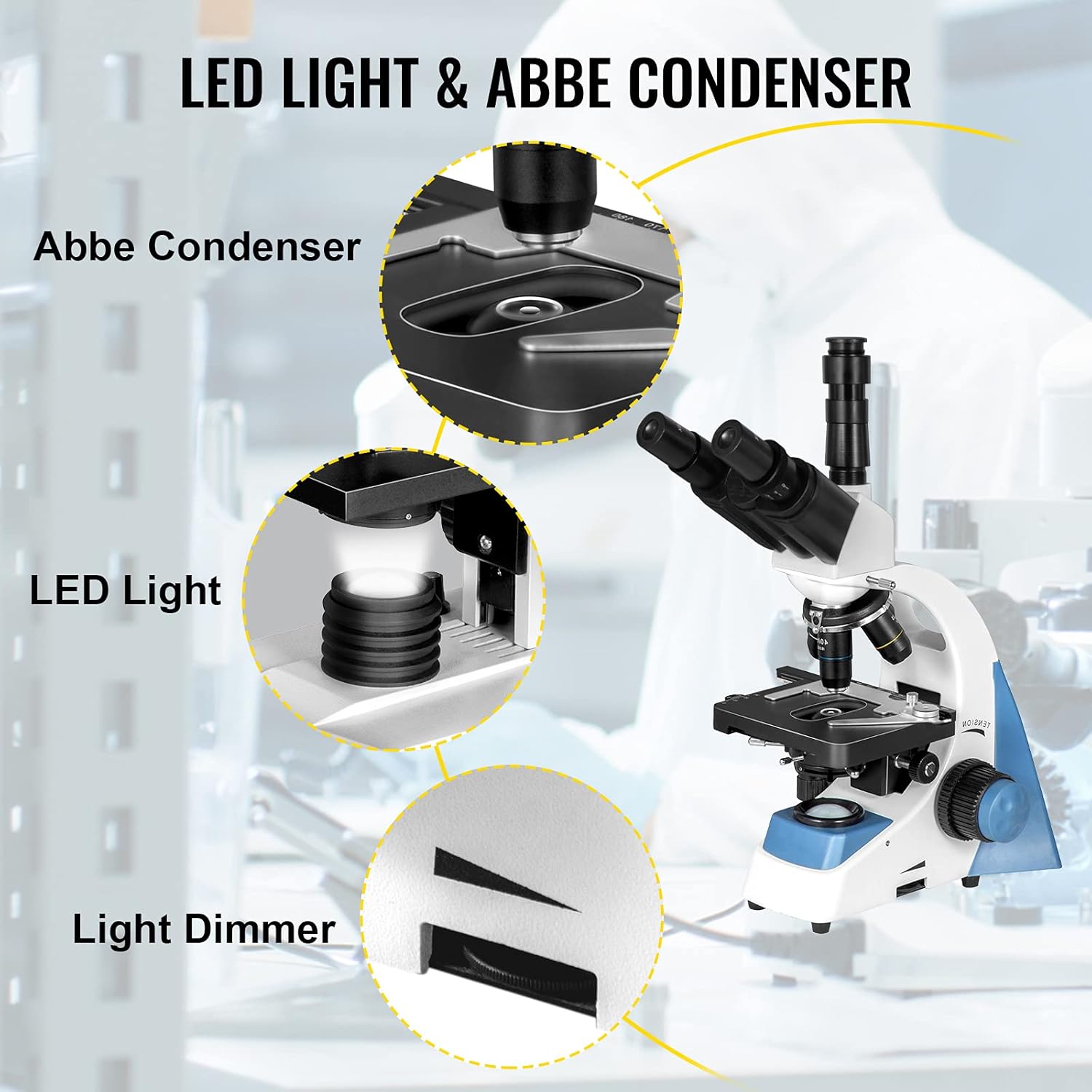 Happybuy Trinocular Compound Microscope 40X-2500X Magnification Digital Compound Microscope WF10X & WF25X Eyepieces Compound Light Microscope LED Light Abbe Condenser Siedentopf Head, Mechanical Stage