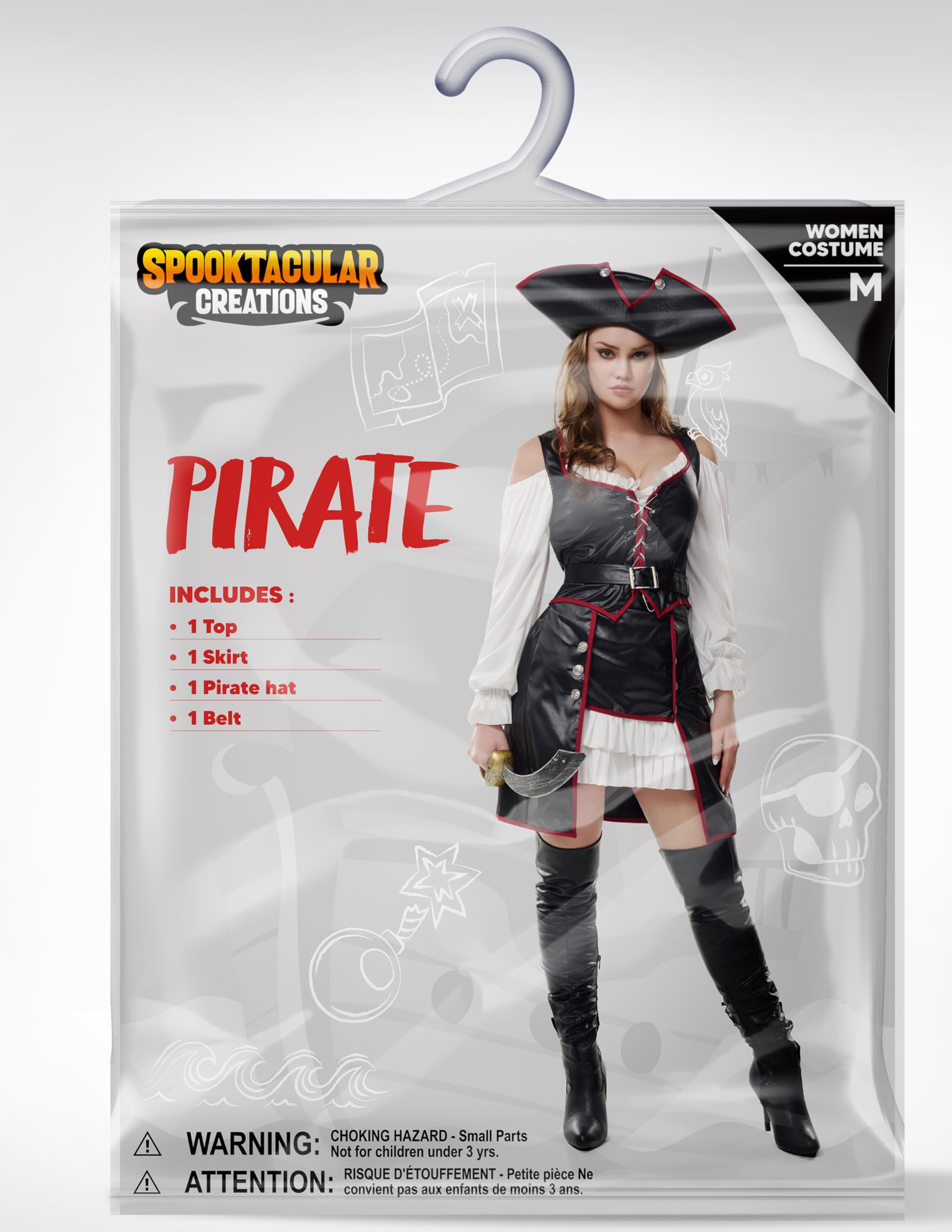 Spooktacular Creations Déguisement de pirate d'Halloween pour femme, tenue de pirate Renaissance avec chapeau et ceinture pour soirées cosplay à thème