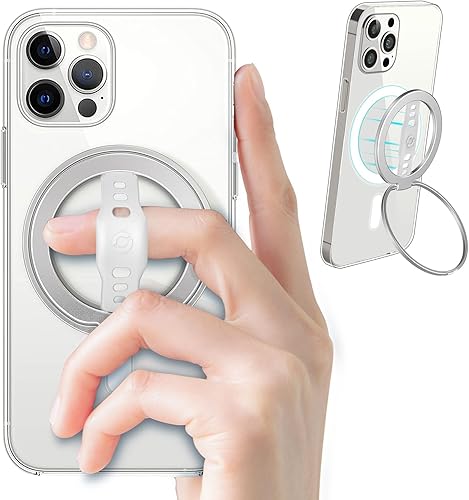 EWA El nuevo MagOne (actualización) compatible con MagSafe Phone Grip Stand con correa de silicona para los dedos, soporte magnético extraíble, solo