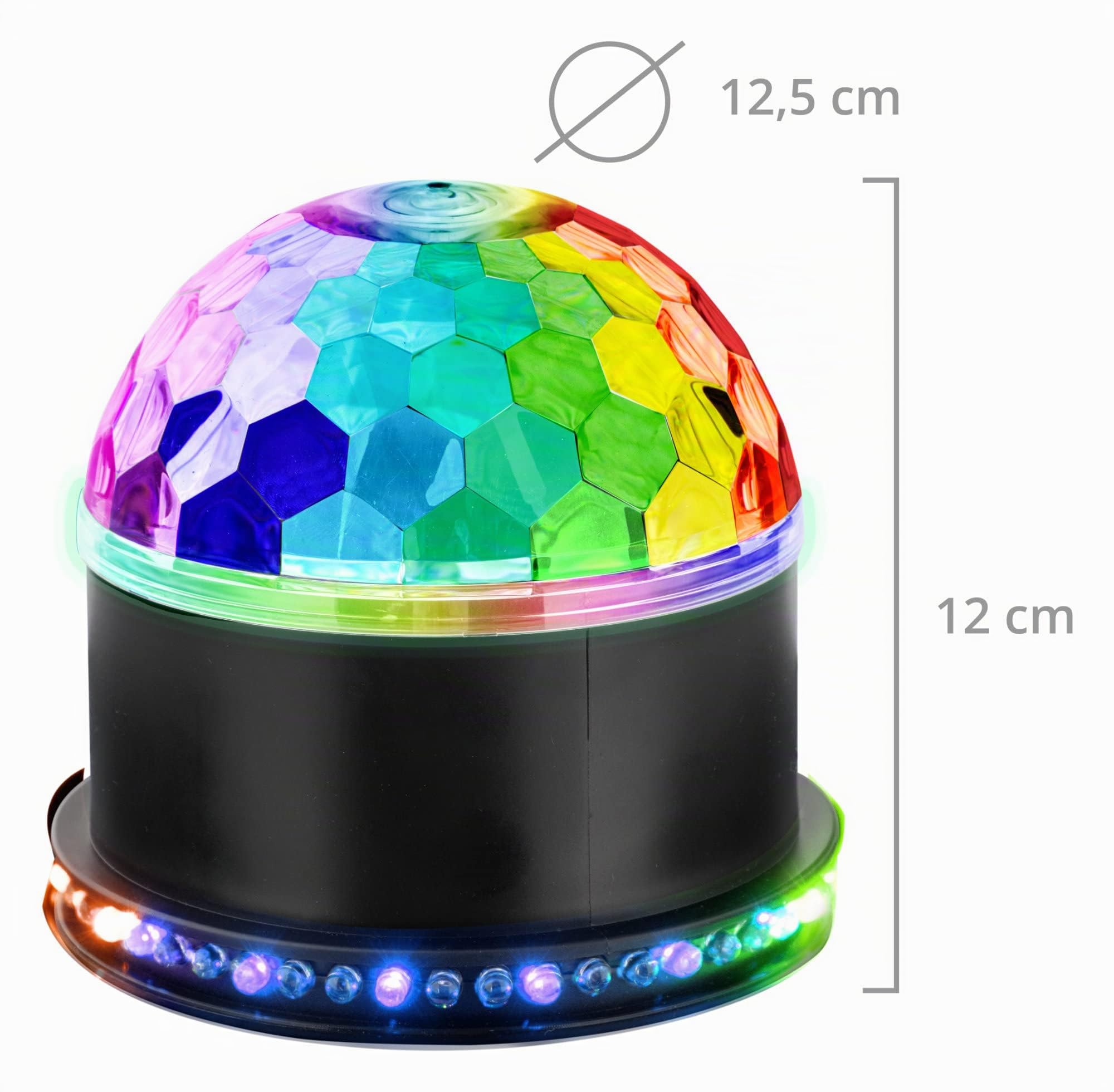 Showlite PBM-9 Mini-Party-Ball, Effetto luce in formato mini, Peso: 0 | Tre LED nei colori rosso, verde e blu con potenza di 1 watt ciascuno, Effetto in movimento grazie ai LED rotanti, 2 kg