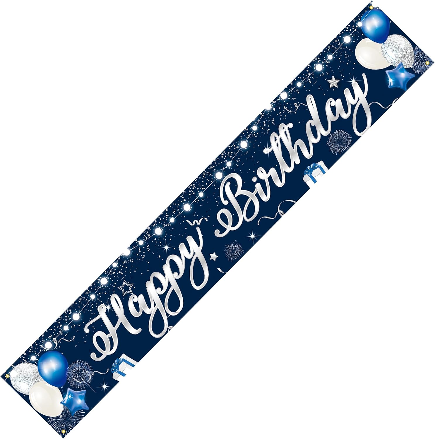 TOPWAYS Blue Birthday Decorations for Men Women,Navy Blue Silver Happy