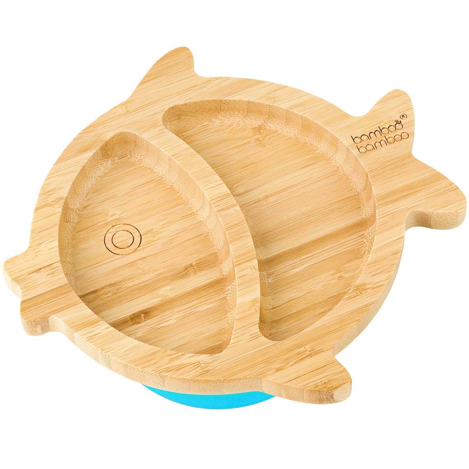 Bamboo Bamboo Men's Blue Baby And Toddler Plate With Suction Base For Feeding And Weaning, Bamboo Fish Plate With Secure Suction For Babies From 6 Months (Fish, )