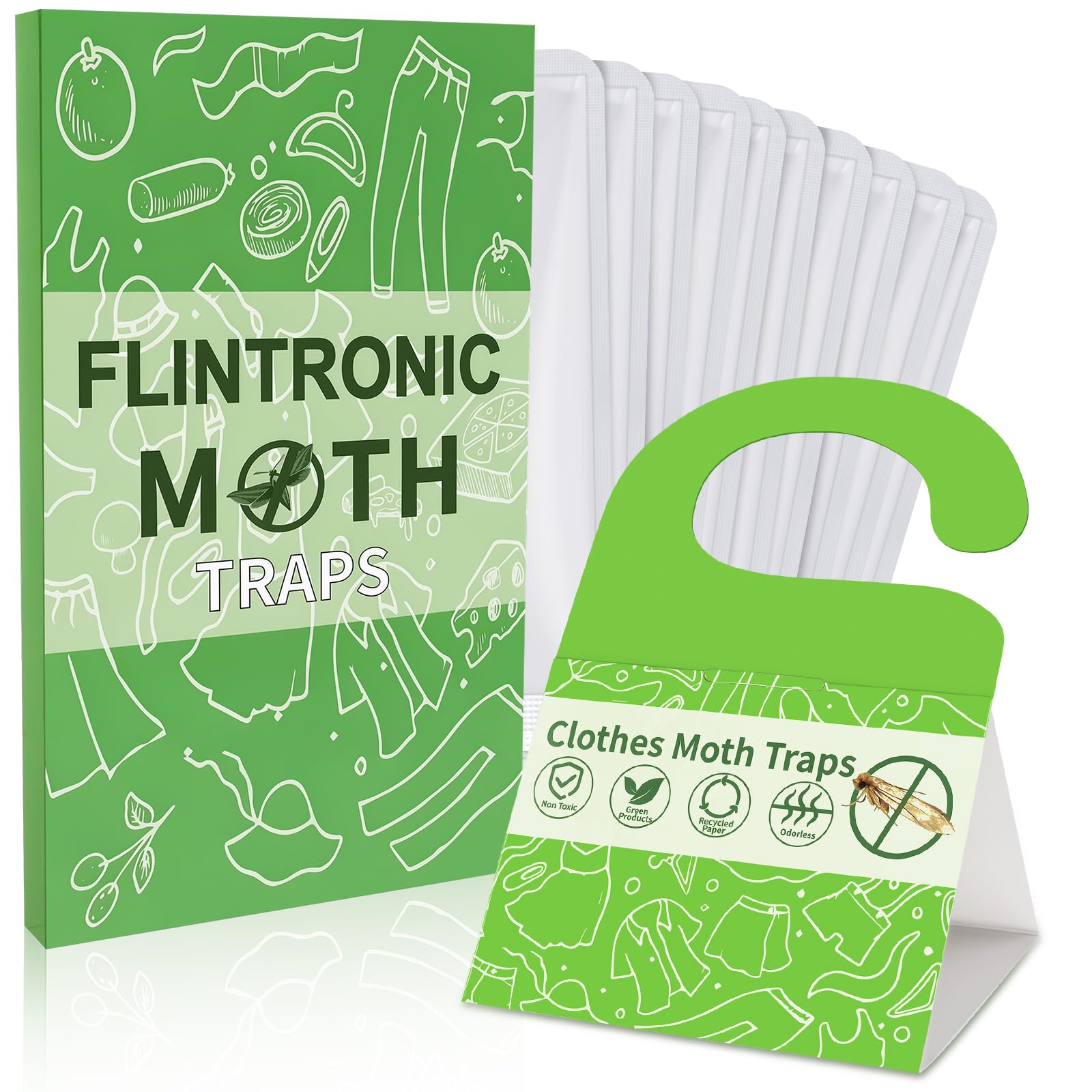 flintronic Clothes Moth Traps, 10 Pack Carpet Moth Monitoring Traps, Non-Toxic and Odourless Sticky Pheromone Trap, No Insecticides, Cloth Moths Catchers for Wardrobes, Clothing, Homes