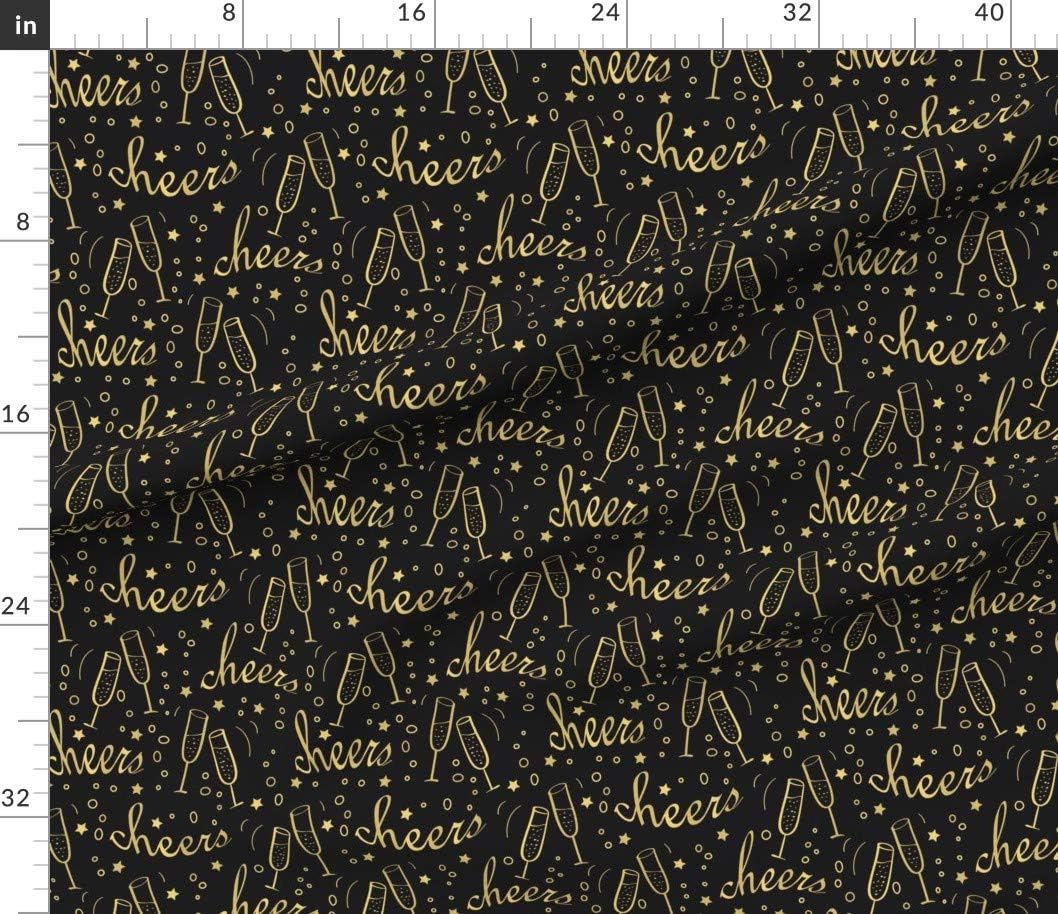 Spoonflower Fabric - Champagne Black Gold Bubble Golden Party Drink Holiday Printed on Petal Signature Cotton Fabric by The Yard - Sewing Quilting Apparel Crafts Decor