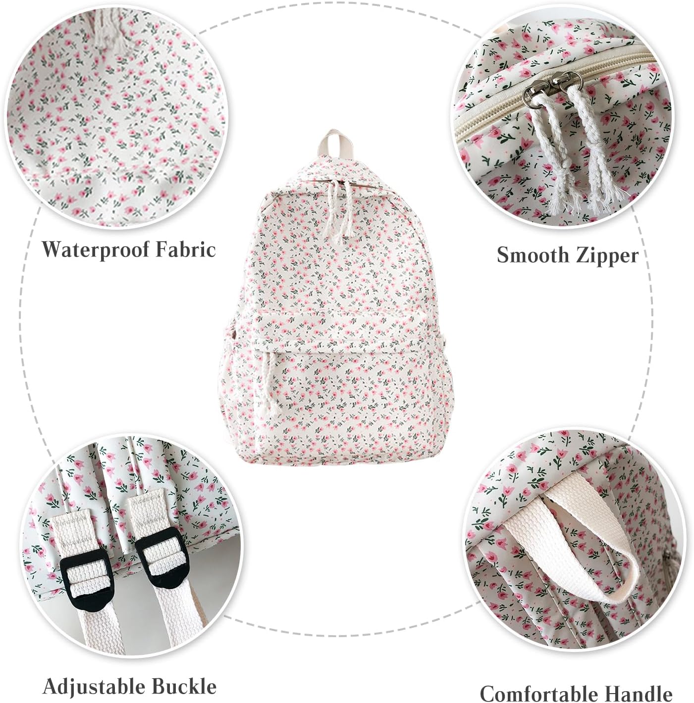 PORRASSO Backpack Casual Daypack Women Lightweight Rucksack Large Nylon Bookbag for Daily Use White A