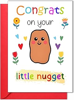 Baby Shower Card – New Baby Congratulations, Funny New Baby Gifts for Mom and Dad, Gender Neutral Greeting Card – Folded 5"x7" Card with Red Envelope & Sticker