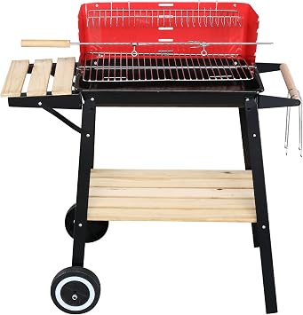Portable Charcoal Grill with Side Table,Outdoor Barbecue Grill with Charcoal Tray & Wheels,Stainless Steel Charcoal Stove for Outdoor Backyard,Camping,Picnics,Patio and Parties