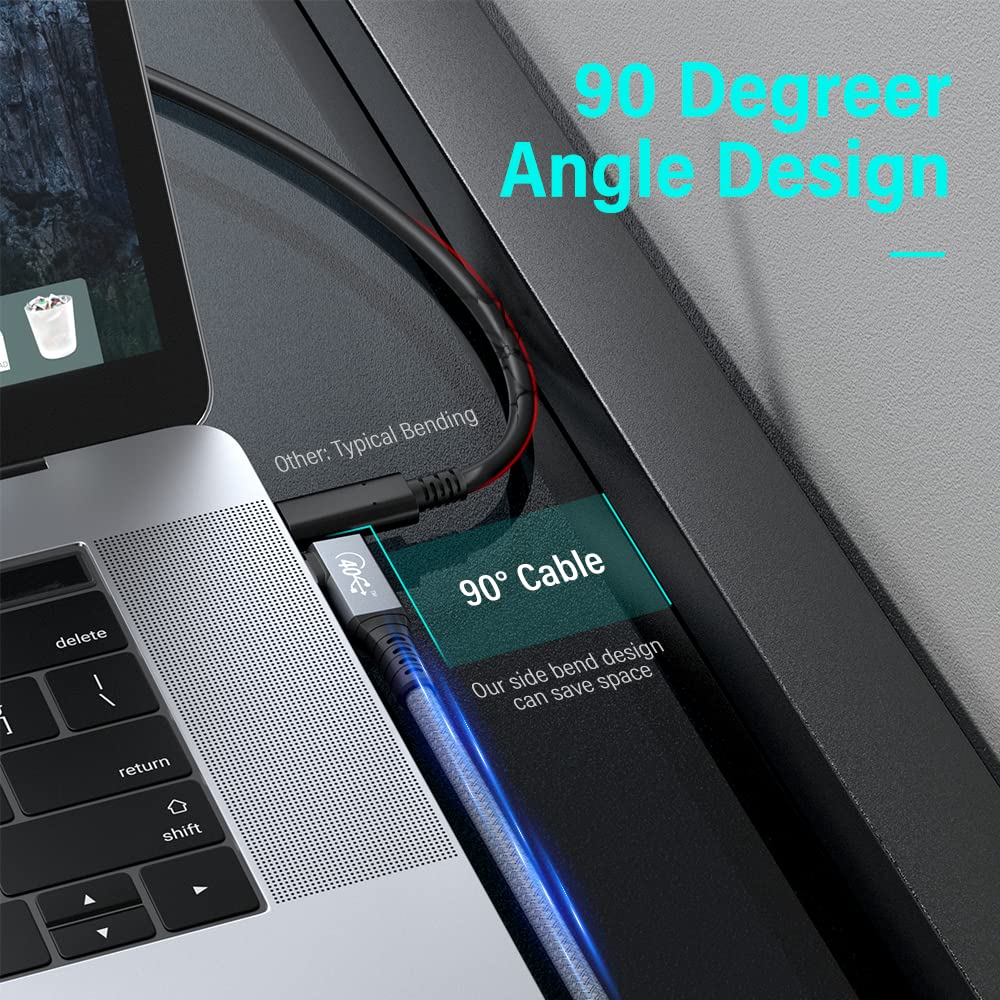 QCEs USB 4 Cable for Thunderbolt 4 Cable 6Ft Right Angle, 8K60Hz USB C Video Display, 40Gbps Data Transfer, 100W PD Charging Compatible with MacBook, iPhone 17/16/15, iPad, SSD, Docking, Monitor
