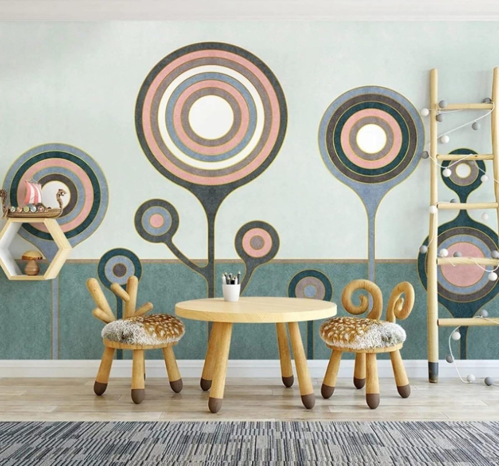 XLMING Abstract Cartoon Geometric Trees Patterns 3D Wallpaper Luxury Home Dining Decor Paste Sofa Living Room The Wall for Bedroom Mural-350cm×256cm