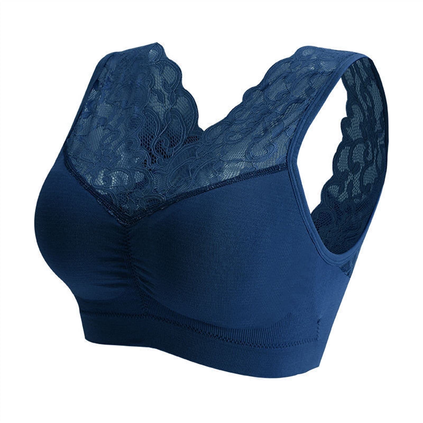Bielizna Bezszwowa Sexy Piękne Push Up Seamless Wire Free Bras Plus Size Bras Dla Kobiet Seksowny Koronkowy Biustonosz Z Wkładką Do Kamizelki(Blue_L/Large)