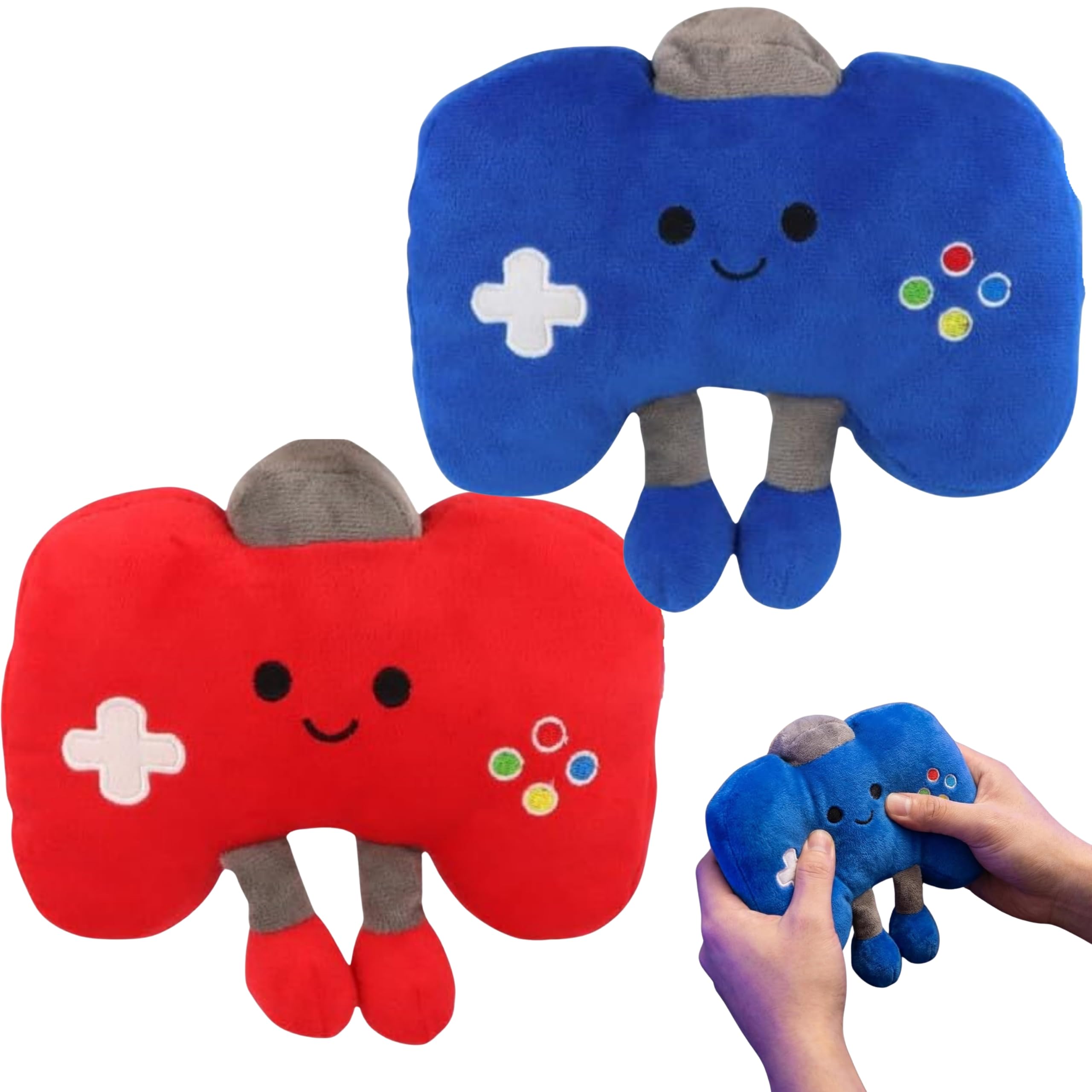 SRV Hub 2 Pack Red & Blue Game Controller Plush Toys, Cute Soft Gaming Plushies, Stuffed Gamer Cushion Gift Set Ages 3+
