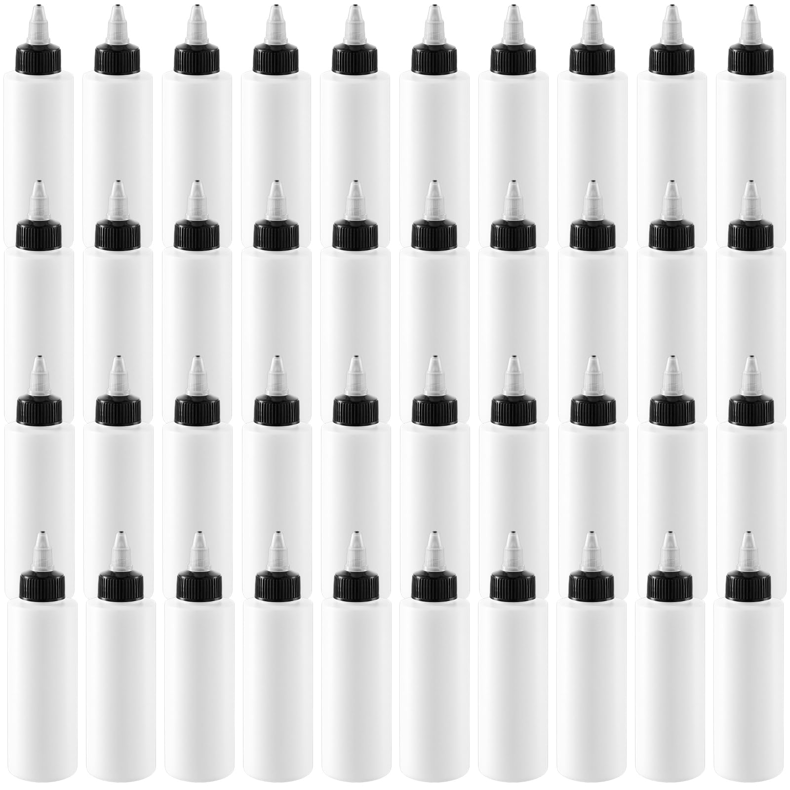 Muklei White 40 Pack 4 Oz/120Ml Plastic Squeeze Dispensing Bottles With Twist Cap, Empty Tip Nozzle Applicator, Twist Top Applicator Bottles For Acrylic Paint, Resin, Art & Craft