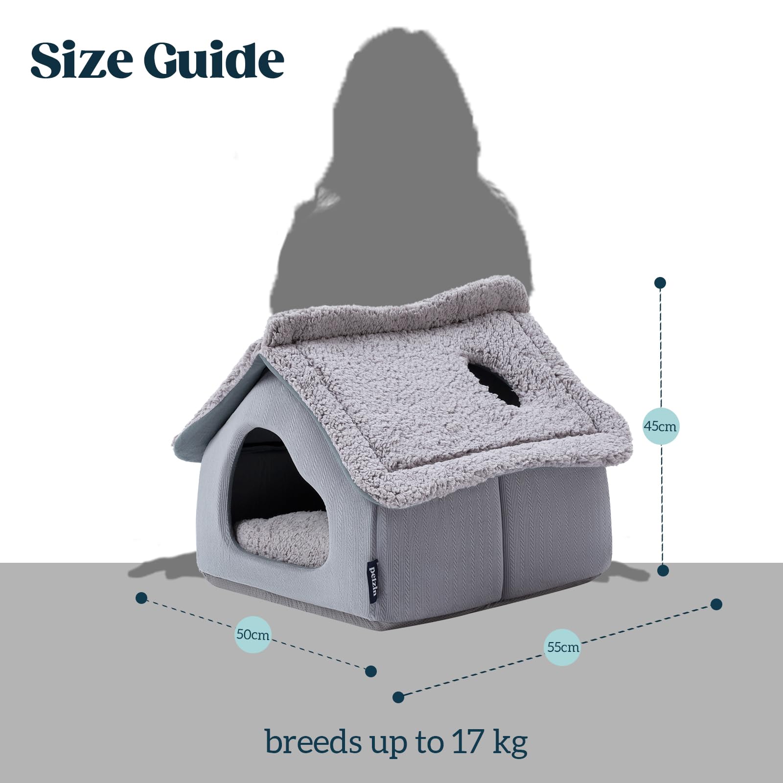 Pelzin Großkatzen Schlafhaus - Indoor-Katzehaus mit entnehmbarem Stützschaum & doppelseitiger Waschmatte - Überdachte Schlafhöhle als Rückzugsort für Kätzchen und Kleintiere