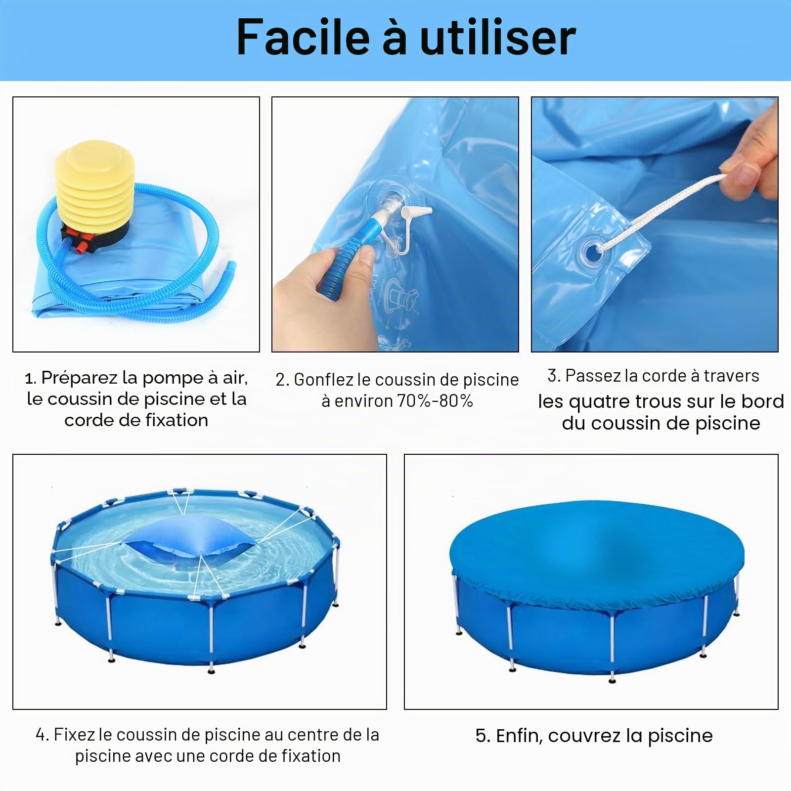 Coussin de piscine - Rectangulaire - 120 x 120 cm - Pour couverture de piscine - Résistant à l'hiver