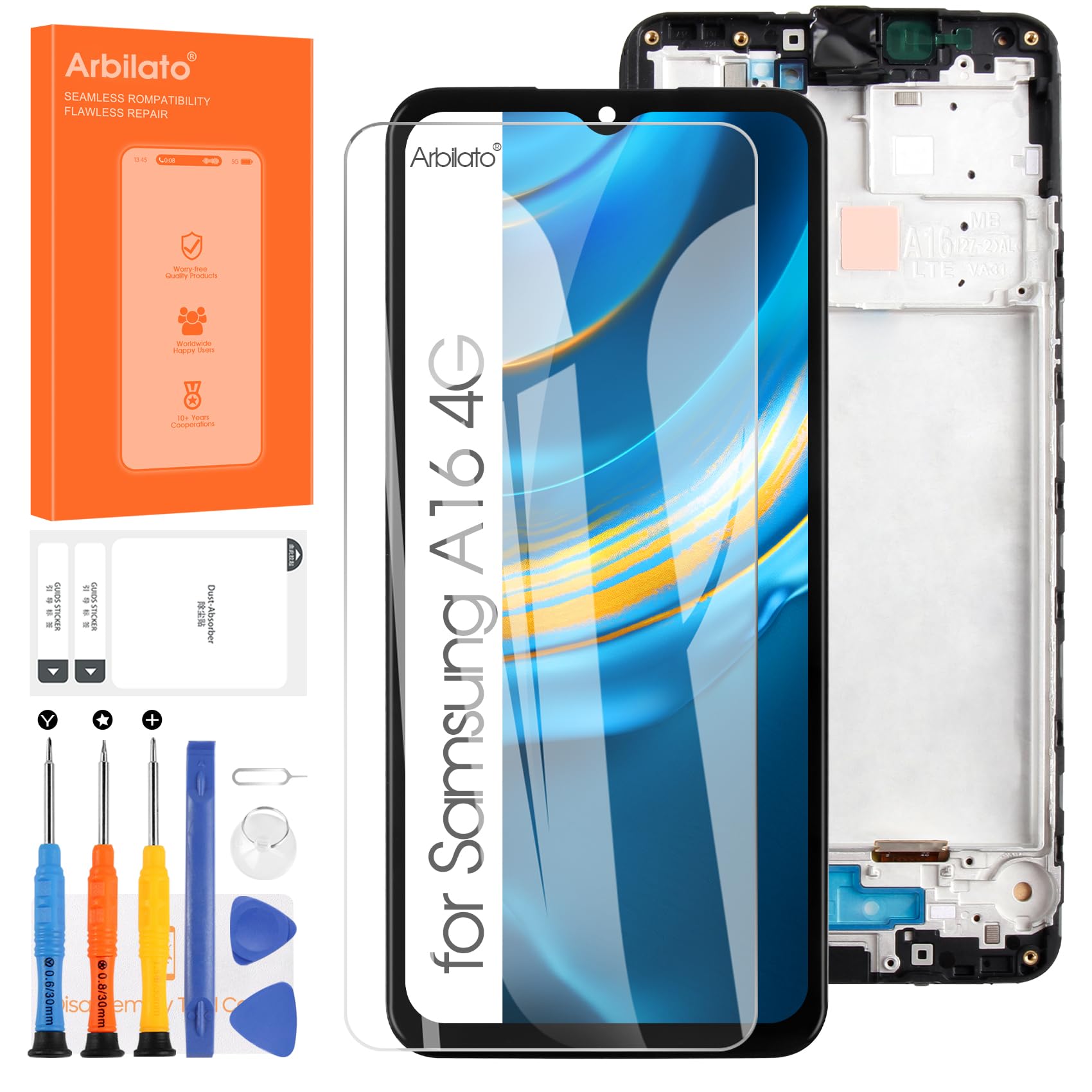 Incell - Schermo LCD per Samsung Galaxy A16 4G A165 Display Touch Screen Digitizer Assembly SM-A165F/DSB, A165F, A165F/DS (nero con telaio)