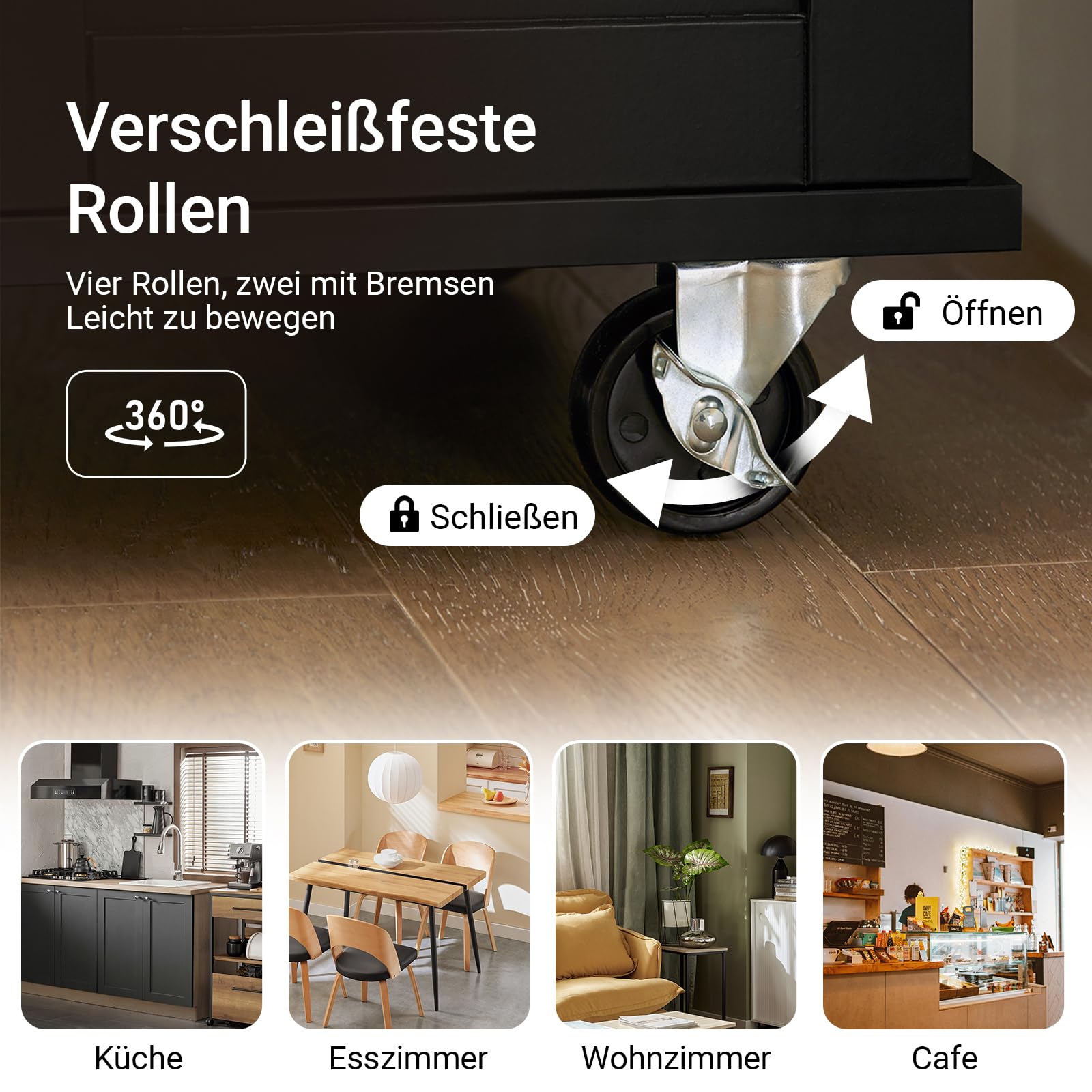 SoBuy Küchenwagen mit Rollen – Küchenwagen mit Arbeitsplatte, Servierwagen, Küchenrollwagen für Küche & Outdoor, Rollwagen Küche mit Schublade und Regal 80×90×46 cm Schwarz FKW110-SCH