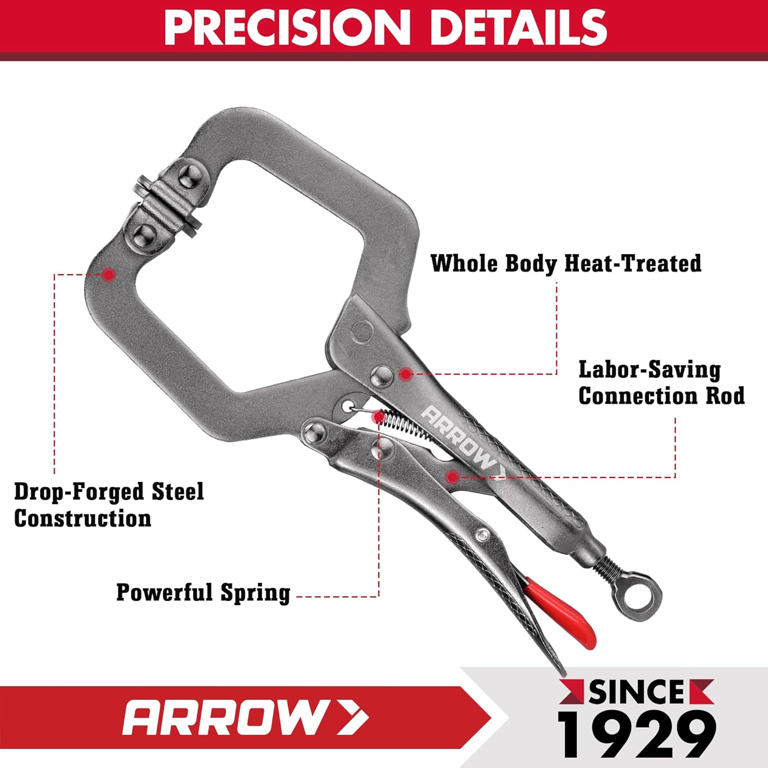 ARROW 11 Inch C-Clamp Locking Pliers with Swivel Pads, Through-Hole Adjustment, One-Handed Release Trigger, Heat-Treated Steel Welding Clamp for Woodworking and Metalworking