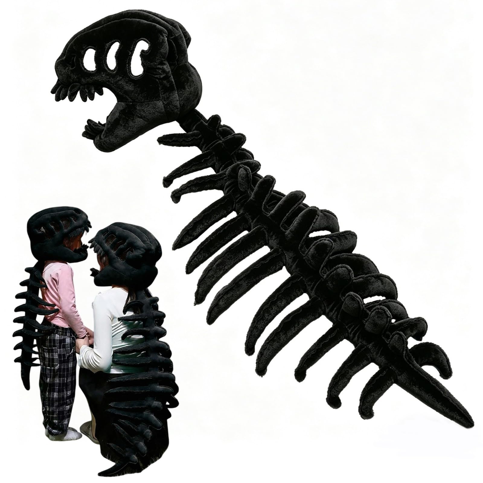 Dinosaur Skeleton Costume | Silly Dino Plush Skeleton Costume Kids Adults | Cozy Spinosaurus Plush Skeletons Hat with Spine | 3D Realistic Skull Prop Outfit for Halloween Cosplay