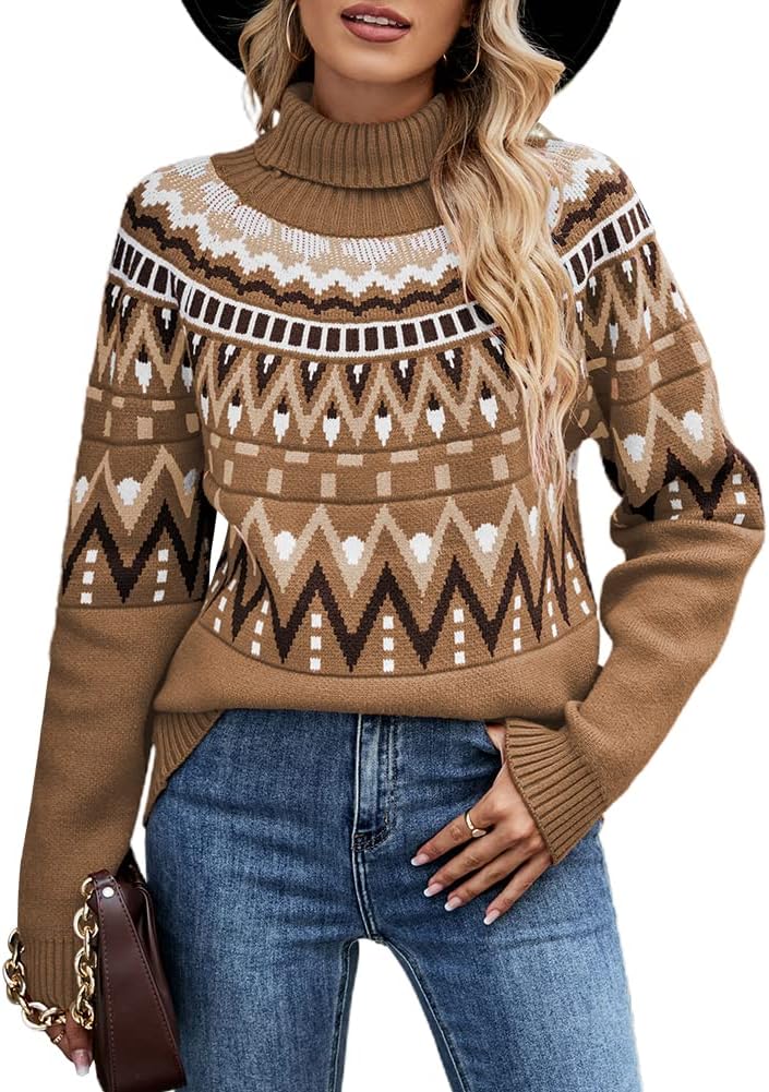 JUNBOON Women’s Casual Leopard Print Knitted Pullover Sweaters Long Sleeve Crew Neck Jumper Tops