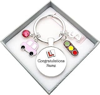 Driving Test Gift. Personalised. Pink Car. Congratulations On Your Driving Test. Cabochon Keyring. New Driver. Leaner Driver. Theory Test. Gift Box. Gift Card