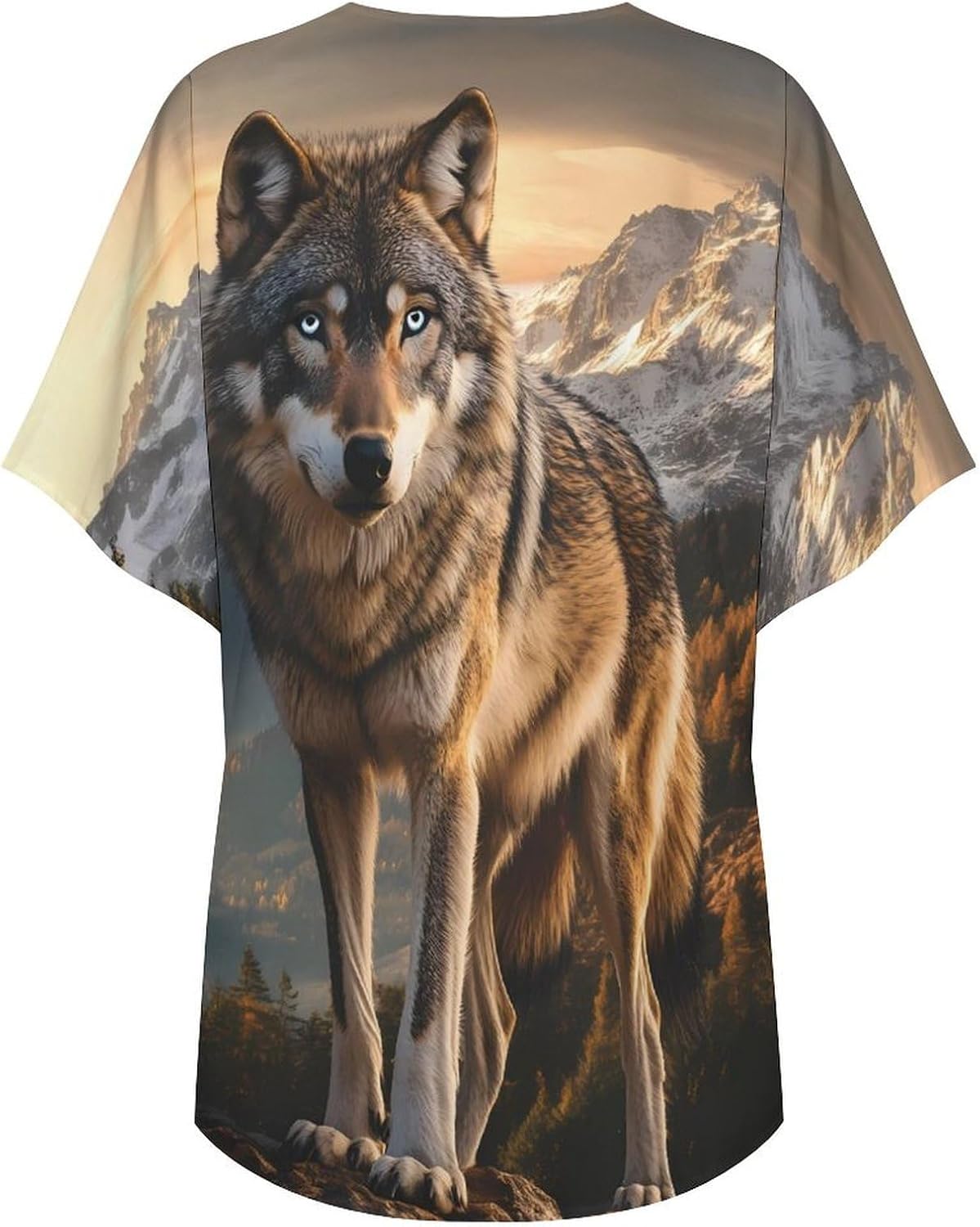 Wolf Wildlife Forests Women's Open Front Cardigan Short Sleeves Jacket Lightweight Sweaters Tops