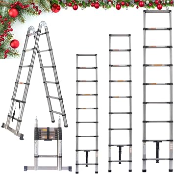 5M A-Frame Telescoping Extendable Ladder - Heavy Duty Stainless Steel Multi Purpose Loft Garden Roof Stair Ladder, Retractable Ladder for Decorating, Painting  EN131 Certification