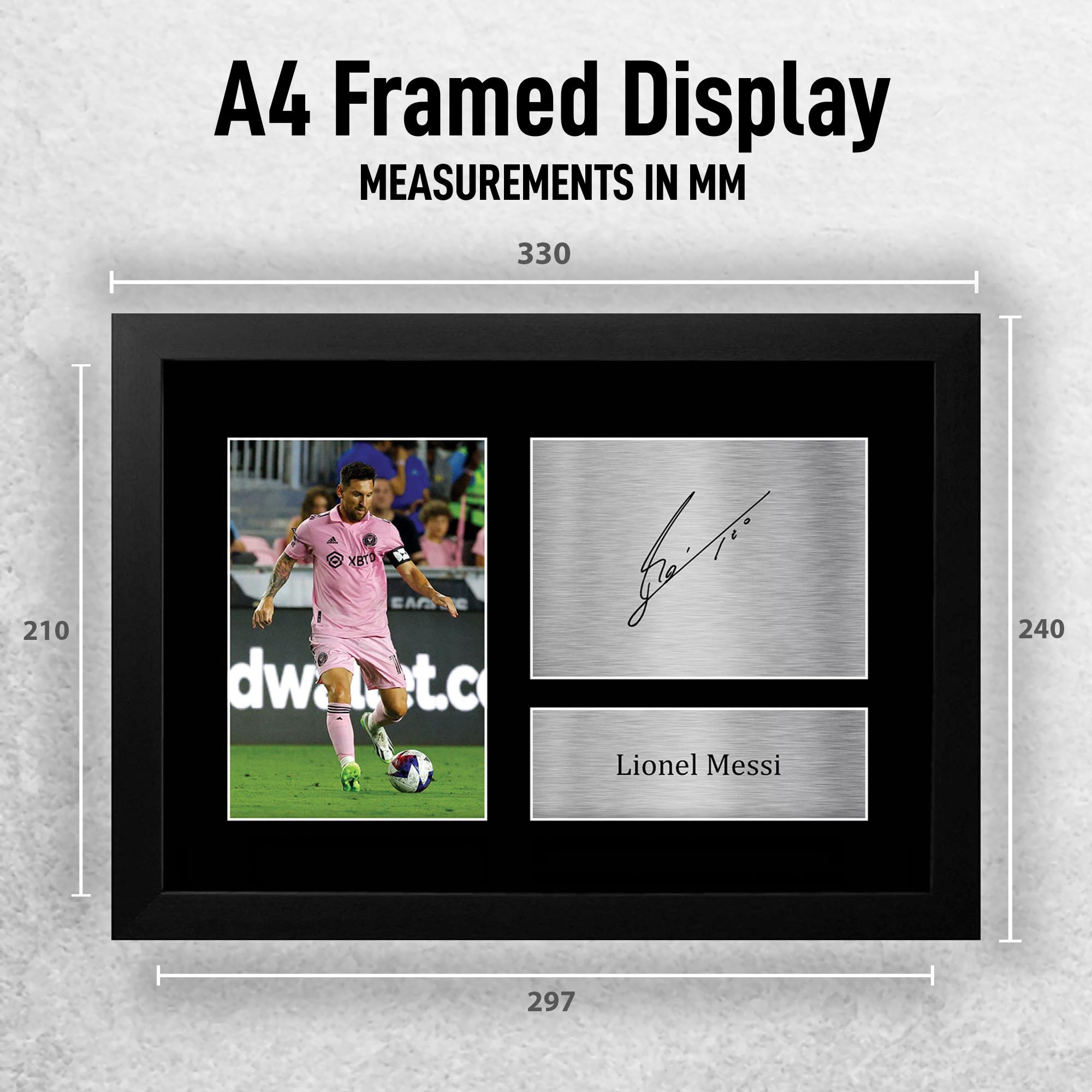 HWC Trading FR A4 Lionel Messi Inter Miami Cadeaux imprimés photo autographe signée pour les fans de football et les supporters - A4 Encadré