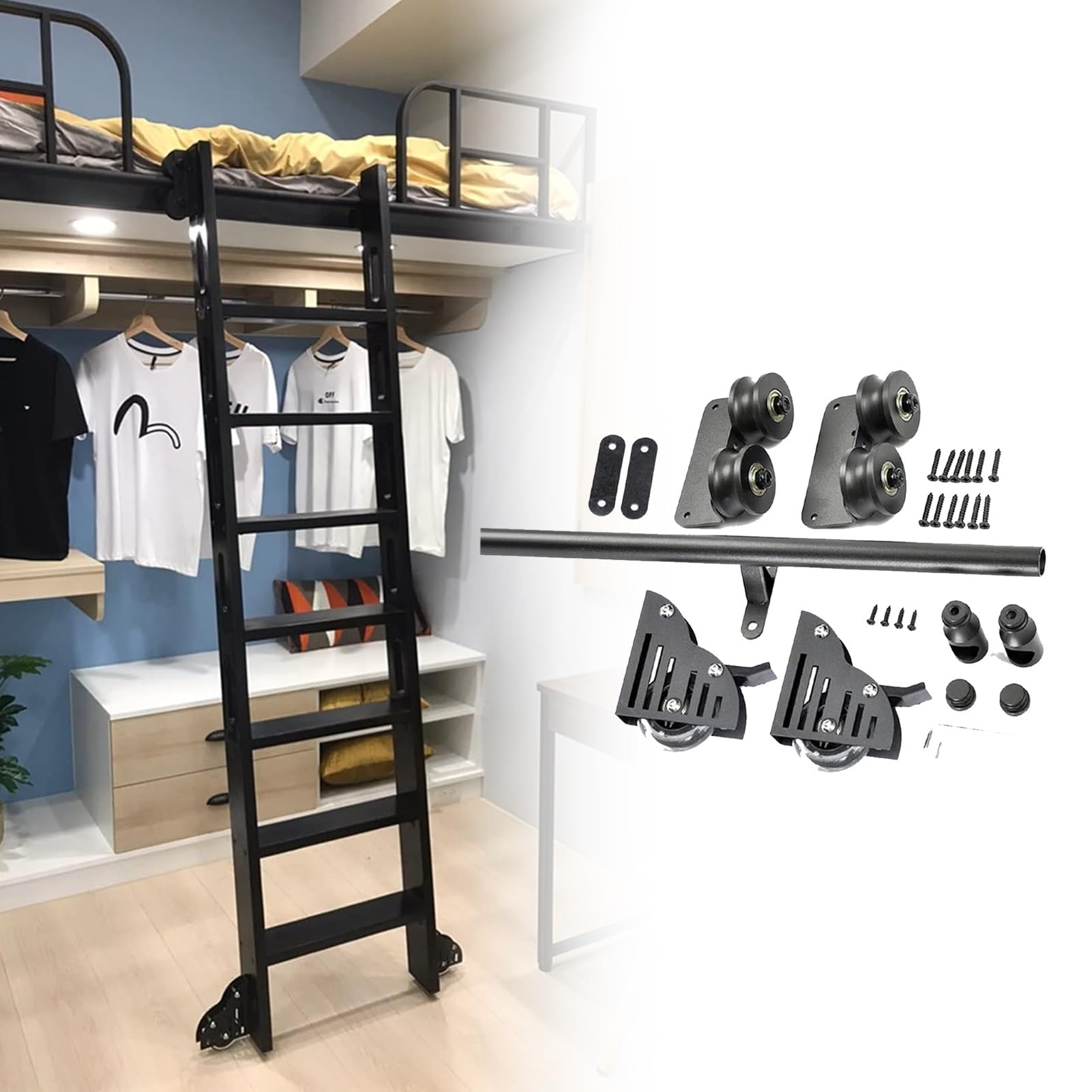 Kit rail pour échelle coulissante 4m acier noir matériel porte suspendue