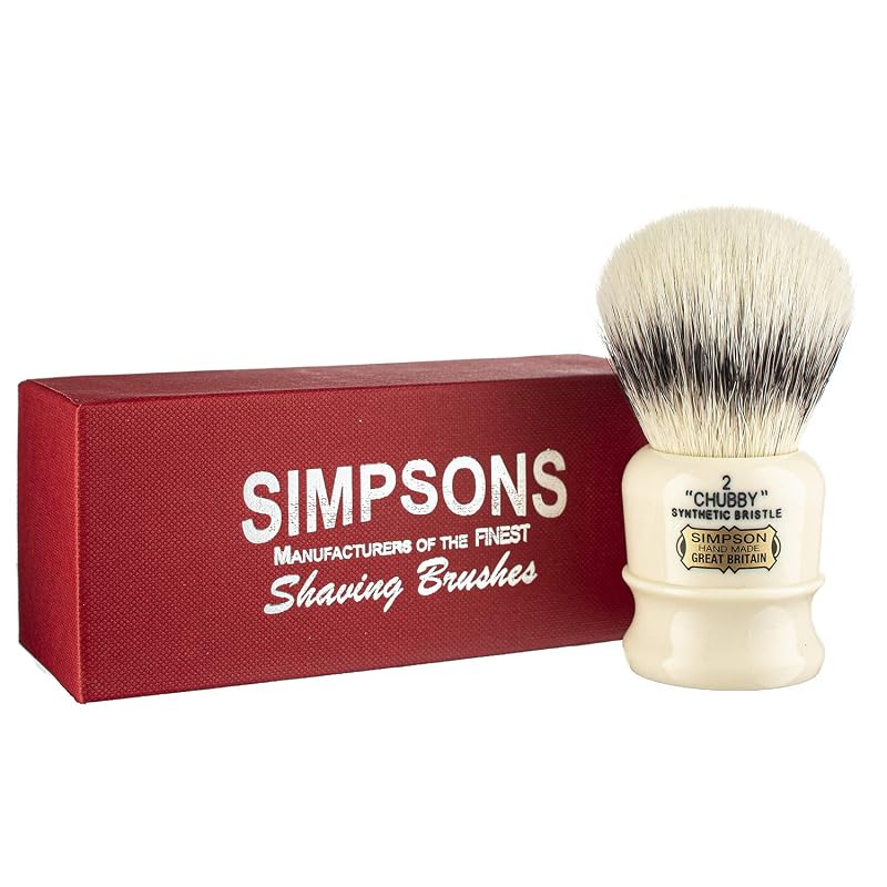 Pincel de barbear Simpson Shaving Brushes Chubby 2 CH2 Synthetic Platinum com cabo em marfim sintético, 1 unidade
