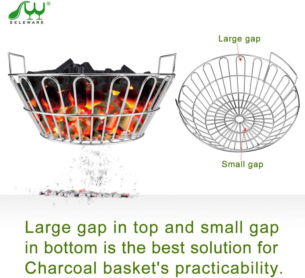 Seleware Innovative Stainless Steel Lump Charcoal Fire Basket, Grill Baskets for the Large Big Green Egg, Primo Kamado and Large Grill Dome, 14 Inch Diameter