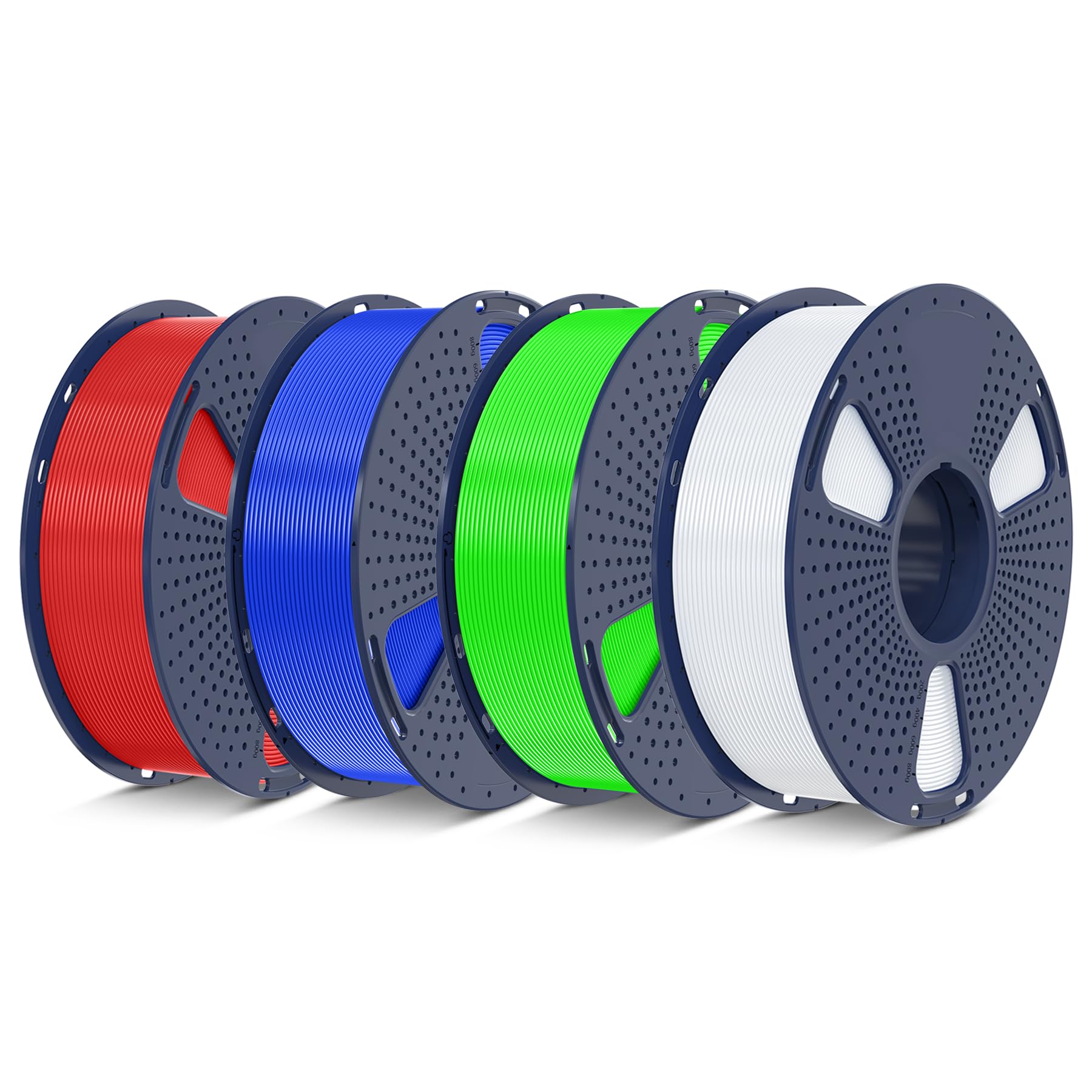 SUNLU4KG 3D Printer Filament PLA Plus 1.75mm, 1kg Spool, 4 Packs, White+Red+Green+Blue