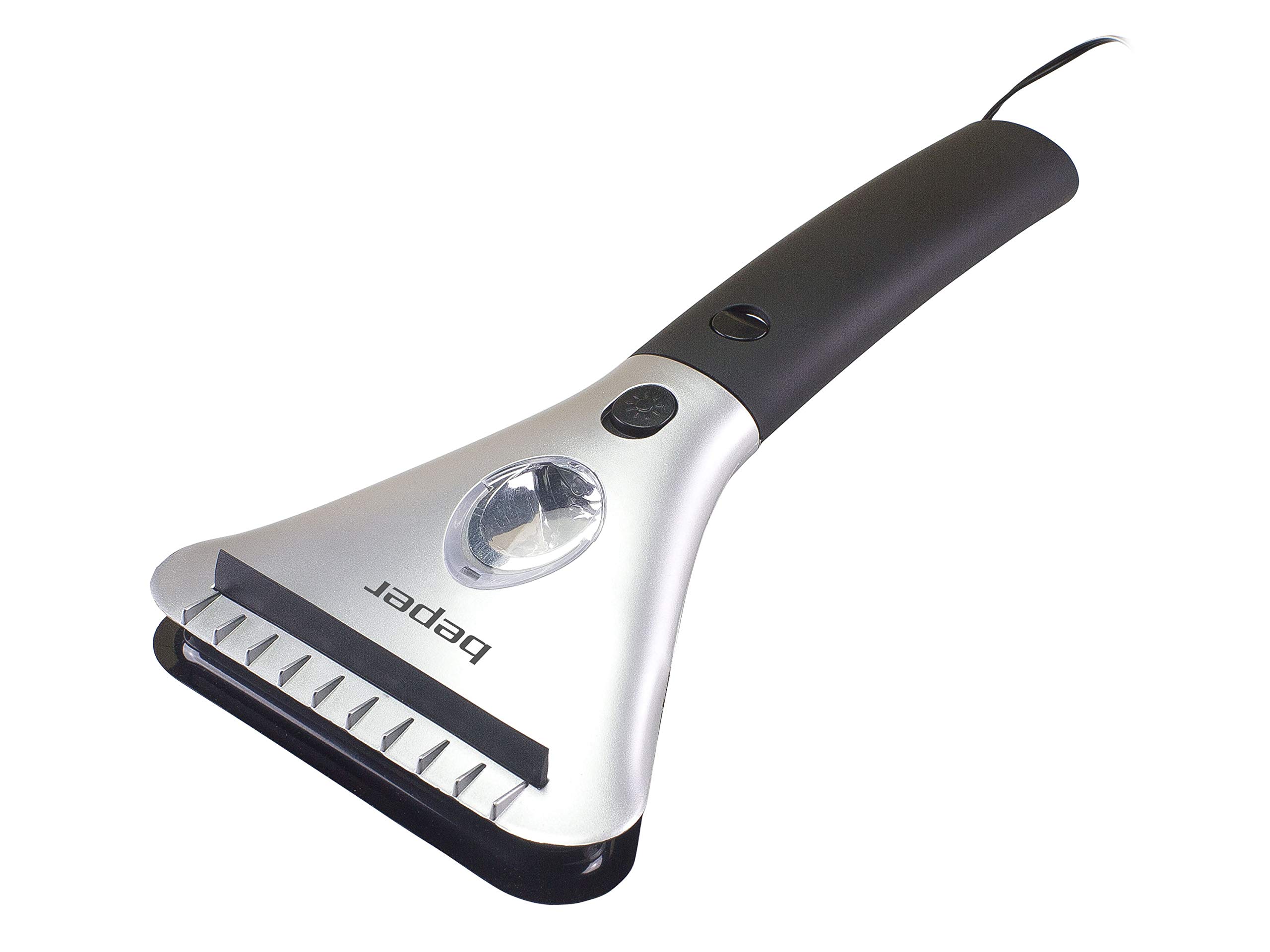 BEPER P201UTP002 podgrzewana skrobaczka do lodu, opór elektryczny, wysuwany uchwyt z kablem o długości 4,5 m, światło LED, gniazdo 12 V, czarno-szara