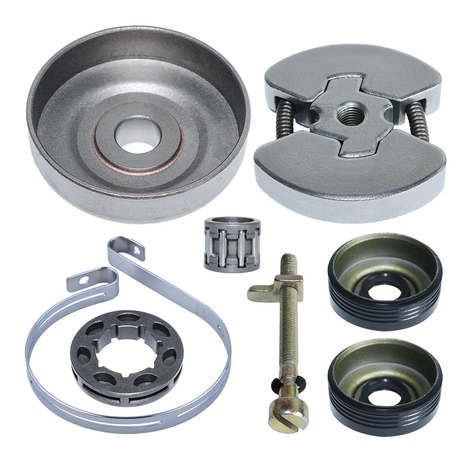 Kit de llanta de piñón de Tambor de Embrague de Repuesto 3/8/7t Compatible con motosierras 420, 390, 350, 351, 352, 370 y 371 con Sello de Aceite y Banda de Freno de Cadena.
