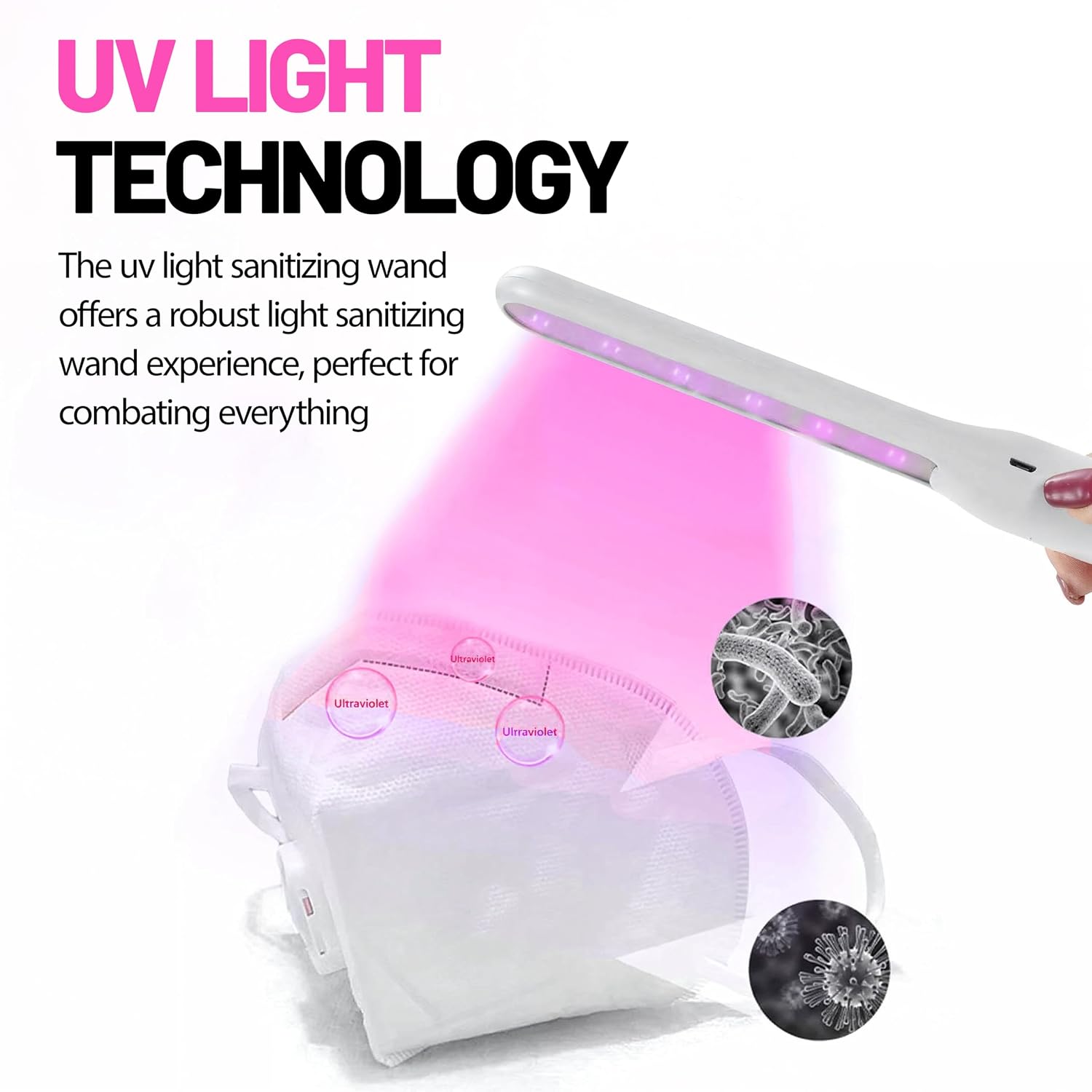 REAL SIMPLE RS UV Light Sanitizer Wand - Portable UVC Disinfection Device for Home, Travel, Hotel, Car, and Surfaces - Compact Blue Light Cleaner