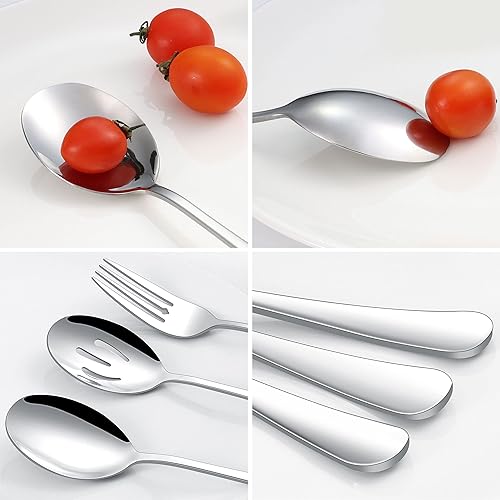 Miniatura 7 de Herogo Juego de 6 utensilios de acero inoxidable para servir, incluye cucharas, cucharas ranuradas, tenedores, juego de anfitriona de metal para