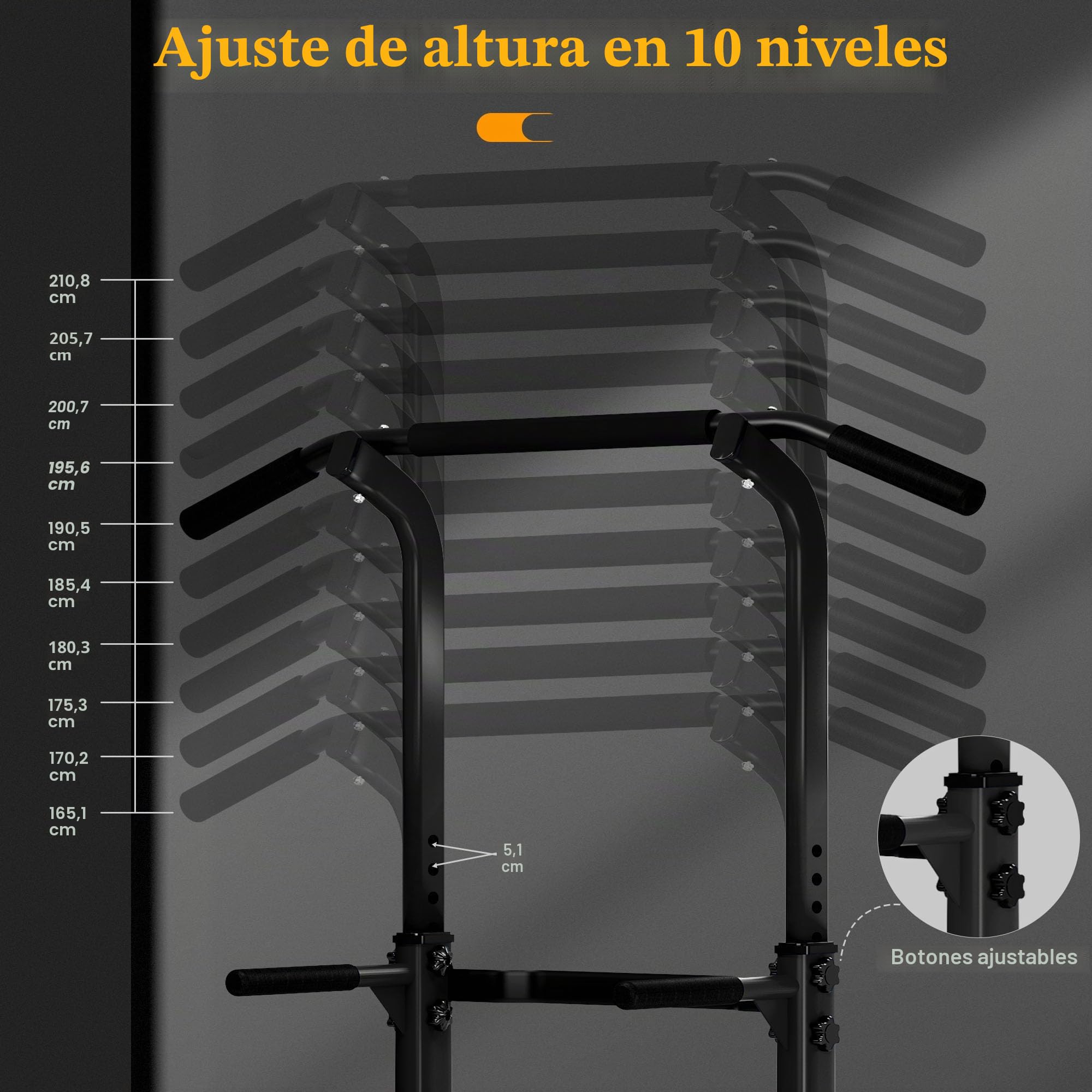 sogesfurniture Power Tower Estación de Dominadas, Torre Multifuncional de Altura Ajustable Torre Gimnasio