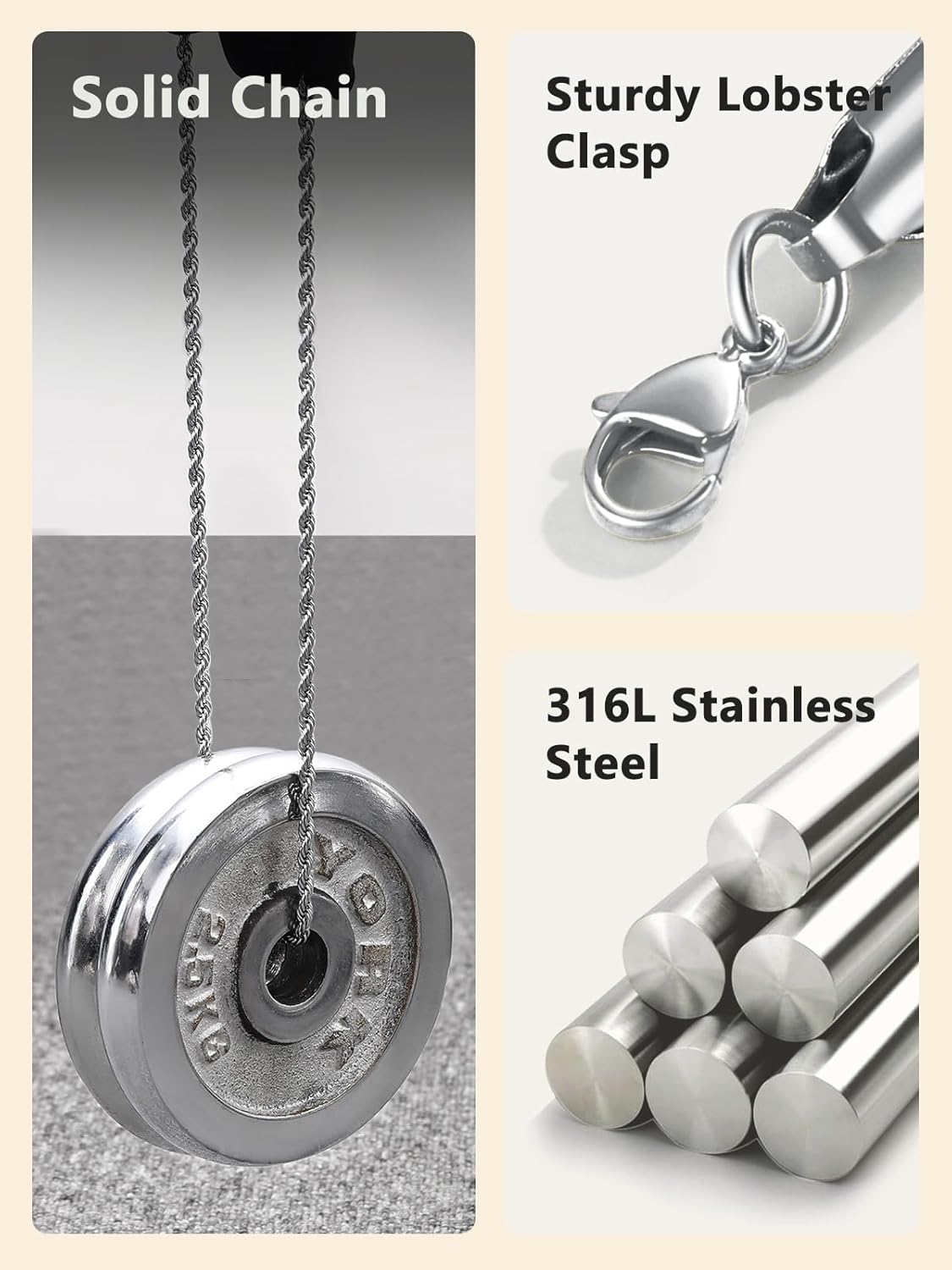 Supcare Mens Chains Necklace Stainless Steel Rope Chain Gifts,18-30 inches (with Gift Package) - Image 8