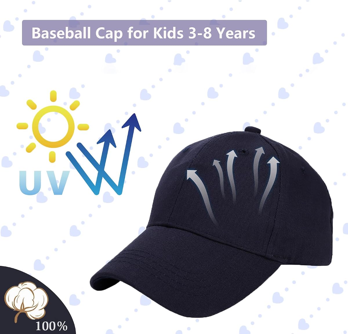 Kids Boys Girls Baseball Caps Cotton Lightweight Adjustable Sports Baseball Hat UV Protection Sun Hat Age 3-8 Years