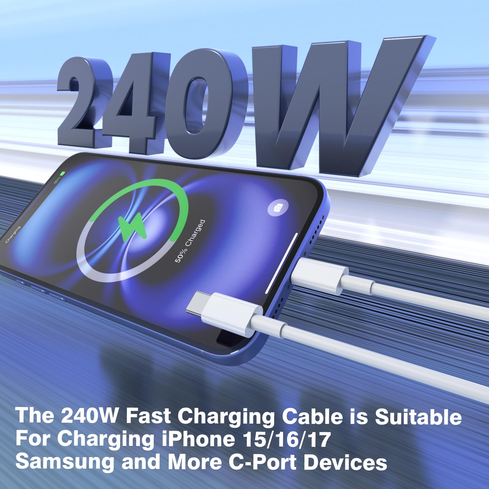 QZIIW Cavo da USB C a USB C, ricarica rapida da 240 W [confezione da 3 pezzi] Cavo di ricarica di tipo C, cavo di ricarica USB C per iPhone 16 15 Pro Max Samsung S25 S24 laptop MacBook iPad Switch