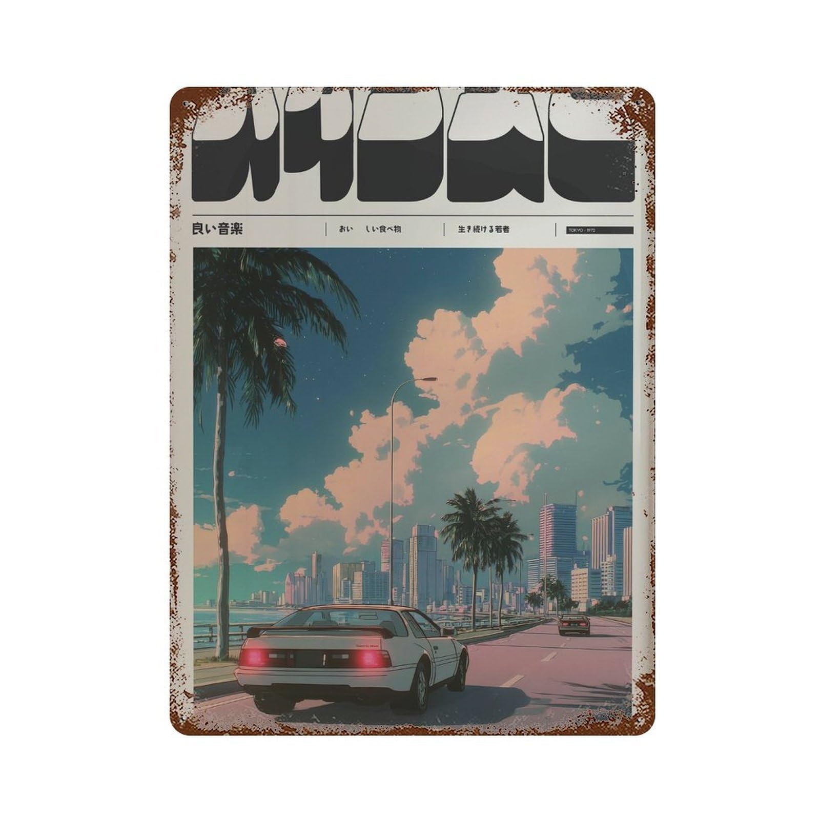 xiaoxiaoshen Retro Car And Cityscape. Y2k Indie Wall Decor Art Metal Tin Poster Modern Home Decor Art Home Bar Shop Decorations Vintage Sign 40x30cm