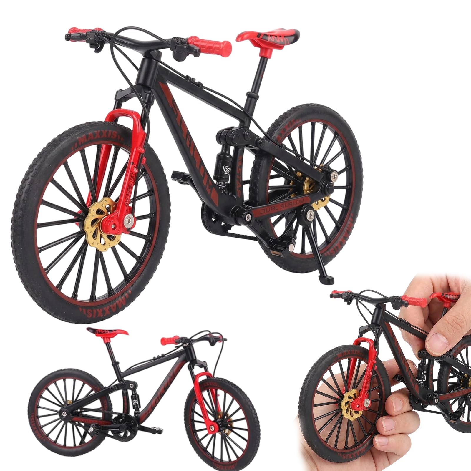 YFHUVB Finger Bike, Mini Bike Toy for Stress Relief and Motor Skills, Finger Mountain Bike with Realistic Features, Black and Red 1:10 Scale Model for Desktop Display and Collection