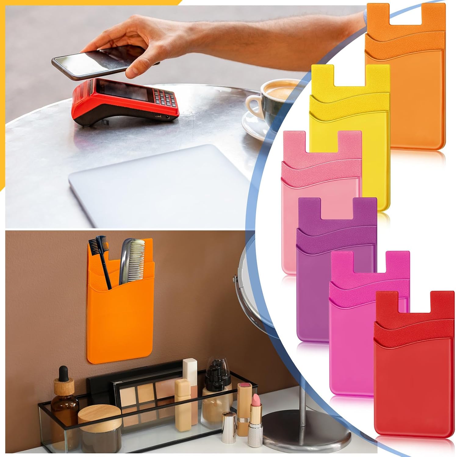 Fulmoon 36 Pack Phone Wallet Stick on, Phone Card Holder for Back, 2 Pocket Silicone Adhesive Credit Card Cell Sleeves, Compatible with Smartphones(Bright Colors)