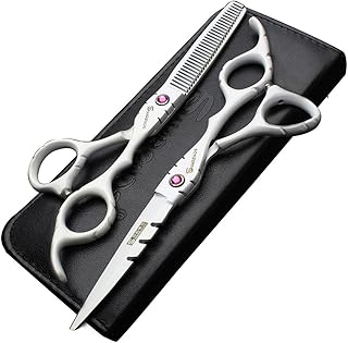 5 color de la selección 6.0 'Japón Profesional Peluquería Tijeras Cortar el pelo Tijeras de adelgazamiento Set Tijeras de peluquería Salón de (blanco scissors set)